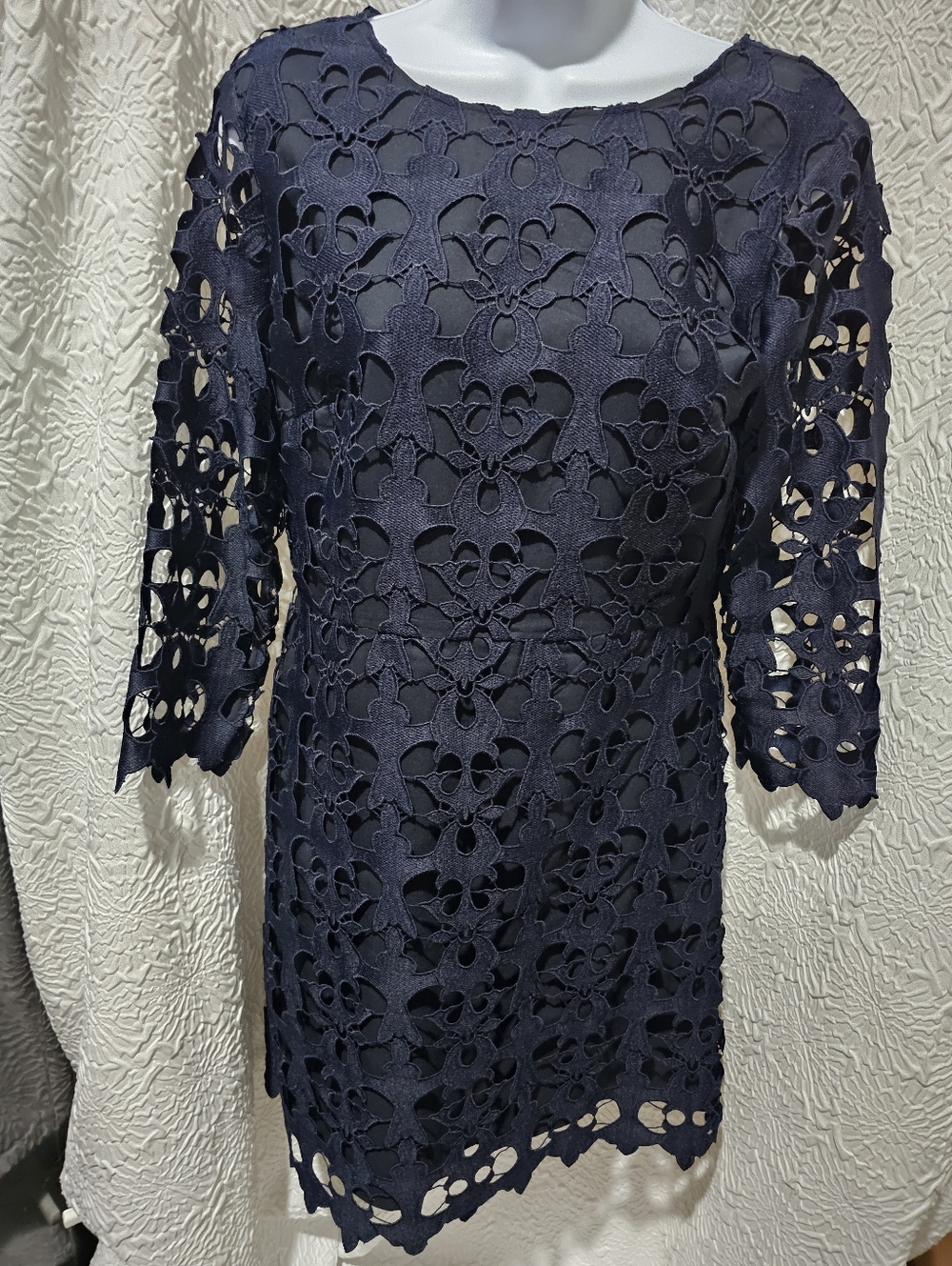 Ann Taylor Loft Sz 4 Crochet Dark Blue Dress